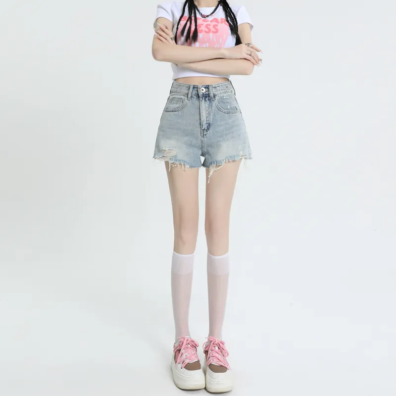 Wen Shan Denim Shorts Women's Light Blue-5