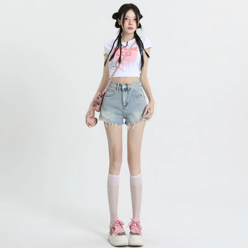 Wen Shan Denim Shorts Women's Light Blue-2