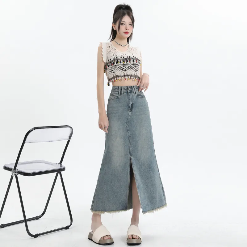 Wen Shan Denim Long Skirt Women's-2