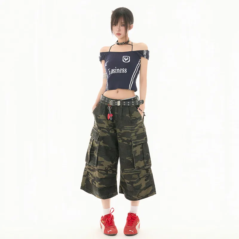 Wen Shan Denim Shorts Women's Camouflage-3