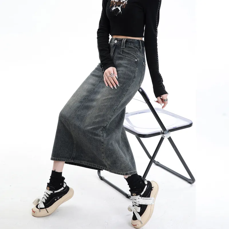 Wen Shan Denim Long Skirt Women's Concrete Gray-2