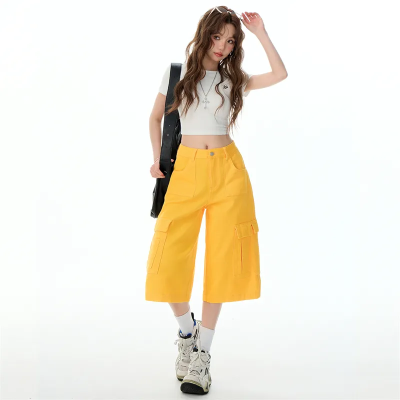 Wen Shan Denim Shorts Women's Yellow-5