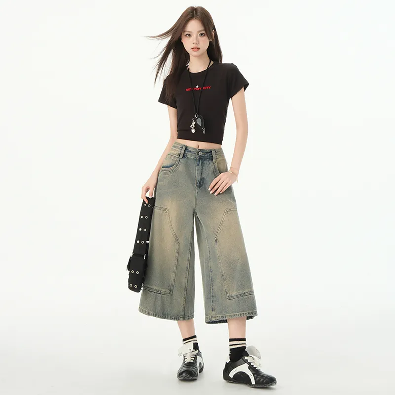 Wen Shan Denim Shorts Women's Nostalgic Blue-3
