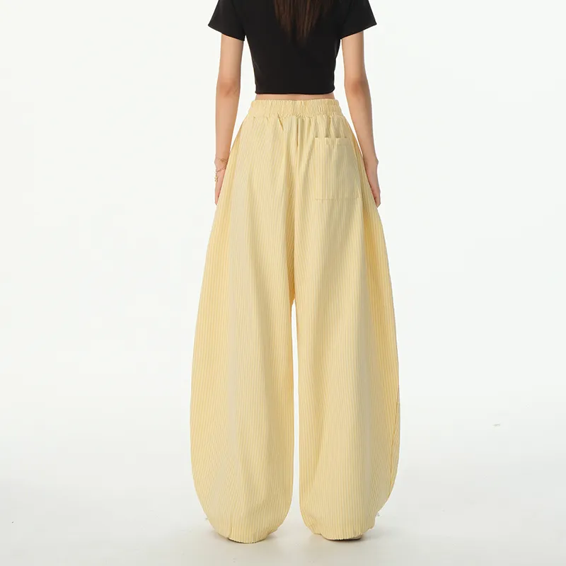Wen Shan Casual Pants Women's Stripes Yellow-5