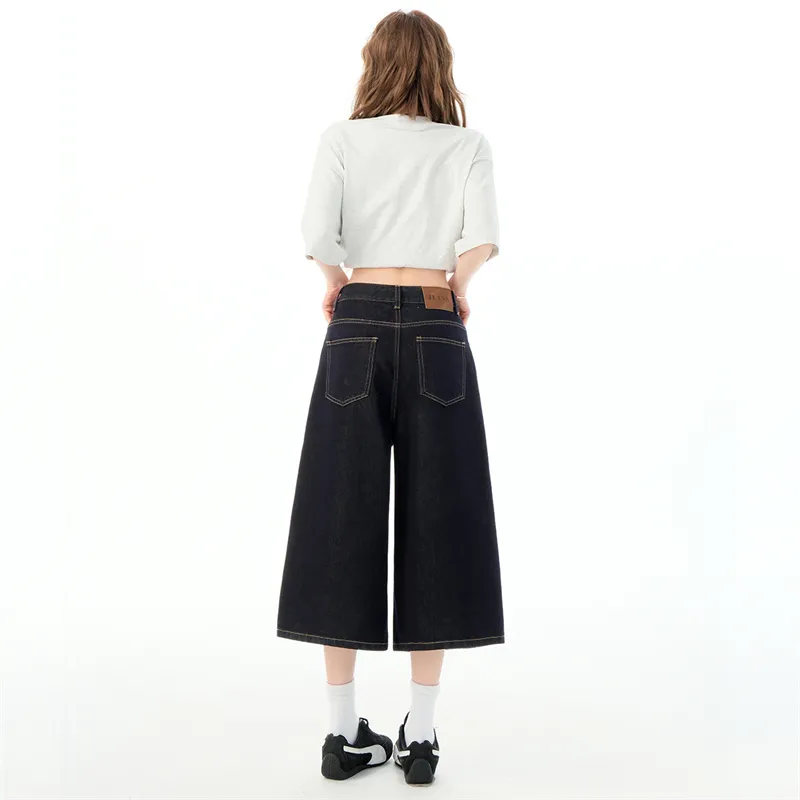 Wen Shan Denim Shorts Women's Dark Blue-4