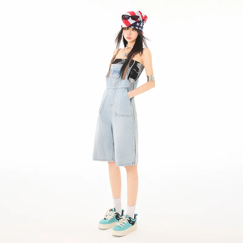 Wen Shan Overalls Women's Washed Blue-4