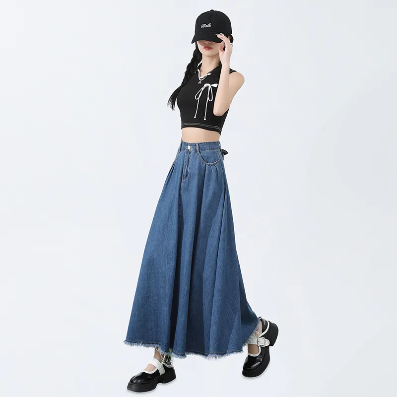 Wen Shan Denim Long Skirt Women's-4