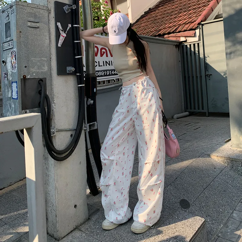 Wen Shan Casual Pants Women's White Small Floral Pattern-6