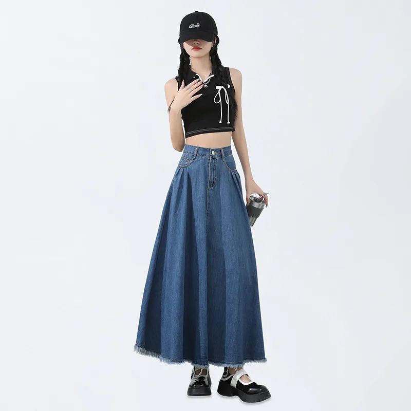 Wen Shan Denim Long Skirt Women's-2