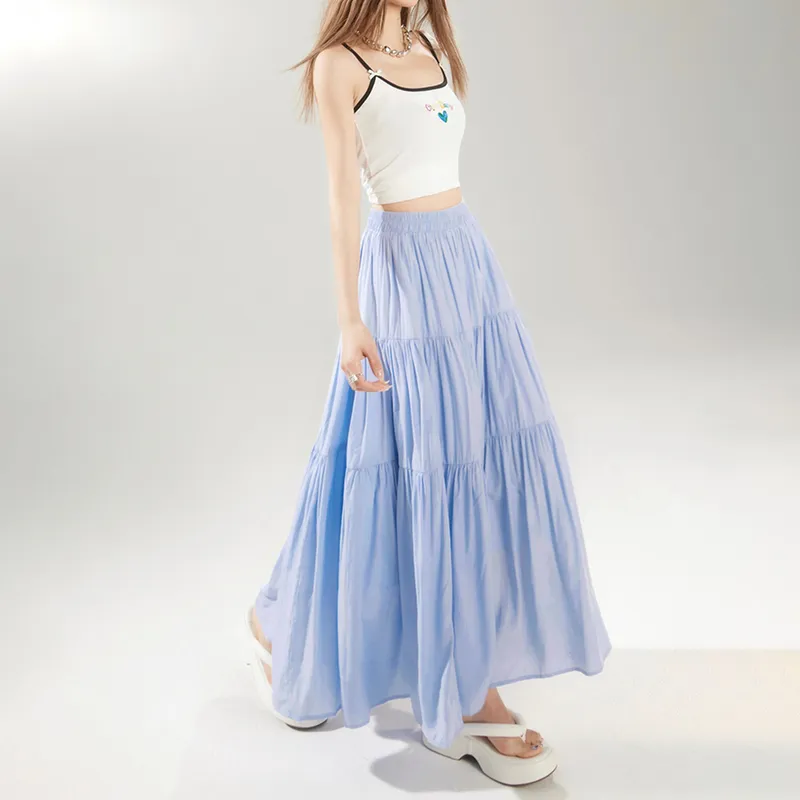 Wen Shan Casual Long Skirt Women's Light Blue-2