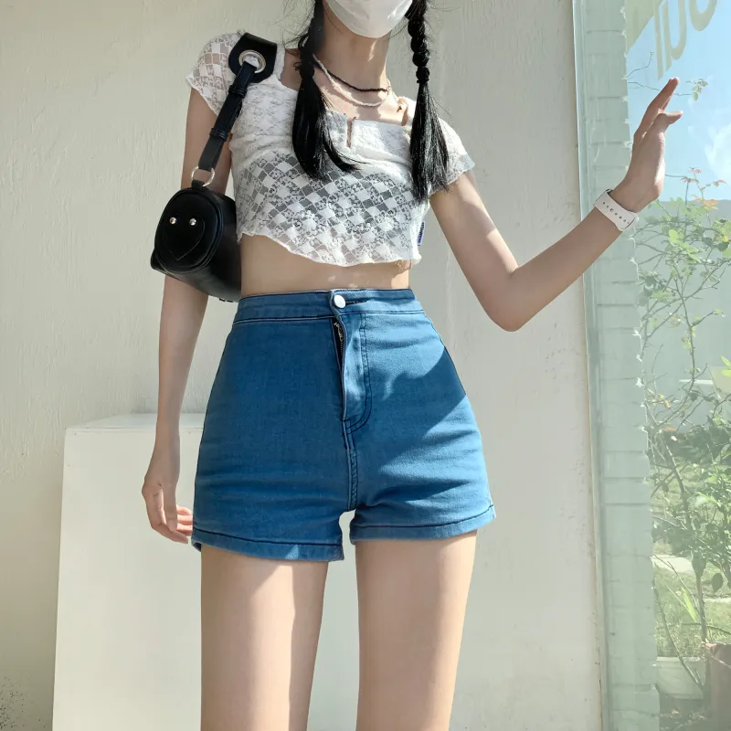 Wen Shan Denim Shorts Women's Black High Elasticity Version-18