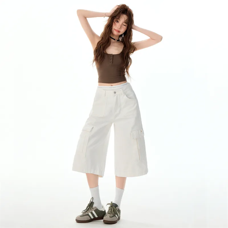 Wen Shan Denim Shorts Women's White-5
