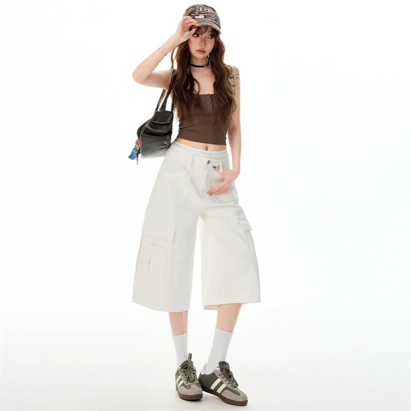 Wen Shan Denim Shorts Women's White-2