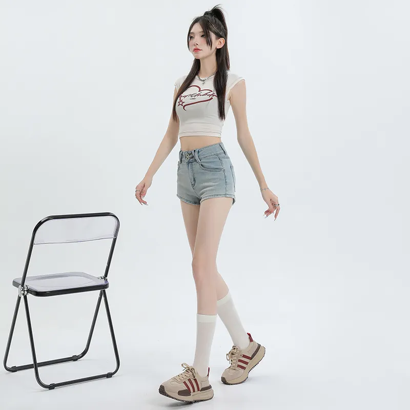 Wen Shan Denim Shorts Women's Light Blue-5