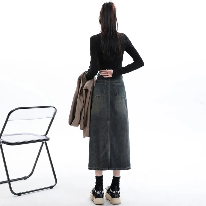 Wen Shan Denim Long Skirt Women's Concrete Gray-3