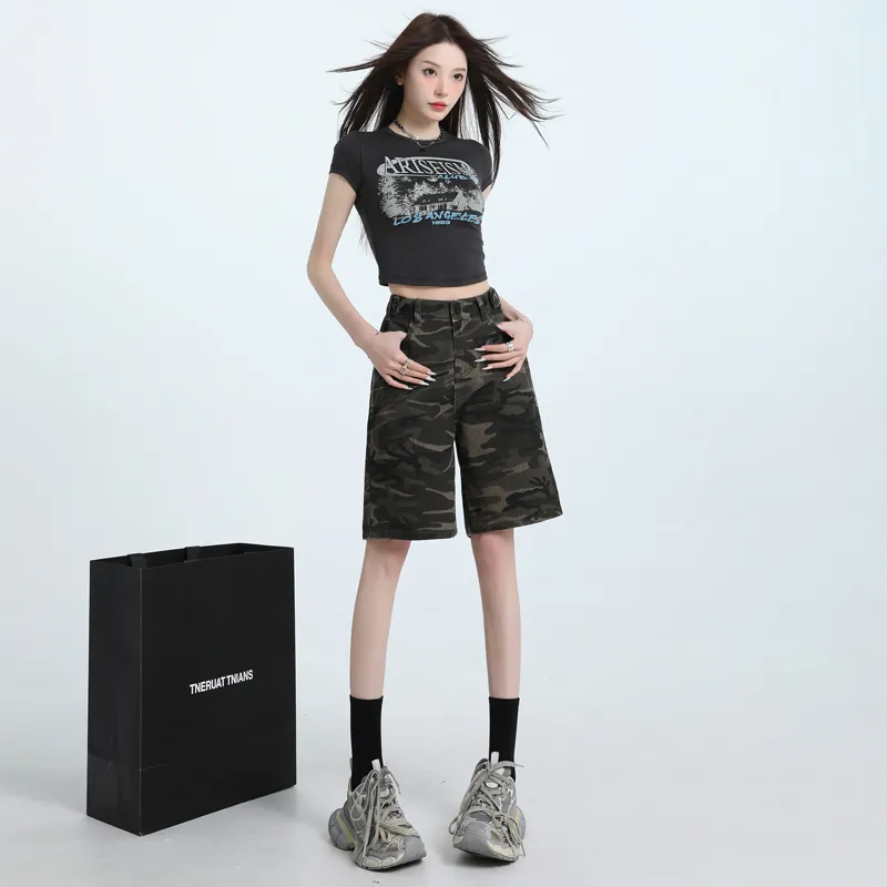 Wen Shan Denim Shorts Women's Army Green-3