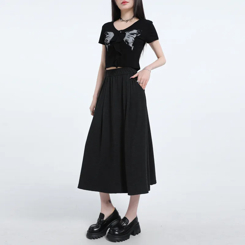 Wen Shan Casual Long Skirt Women's Black-3