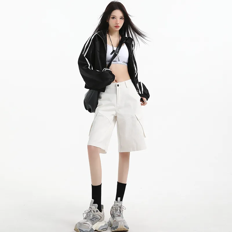 Wen Shan Denim Shorts Women's White-2