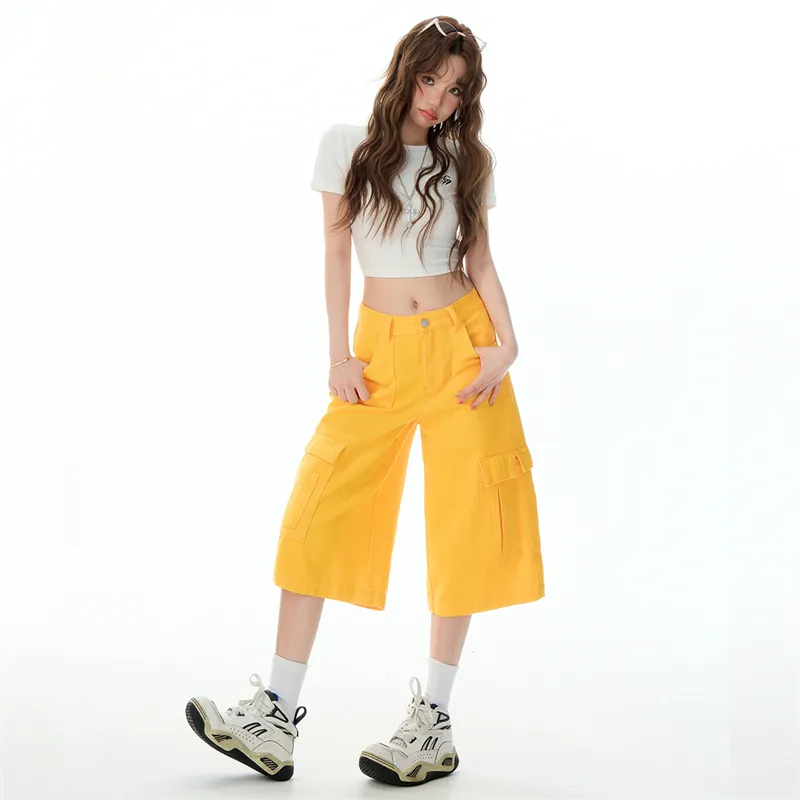 Wen Shan Denim Shorts Women's Yellow-6
