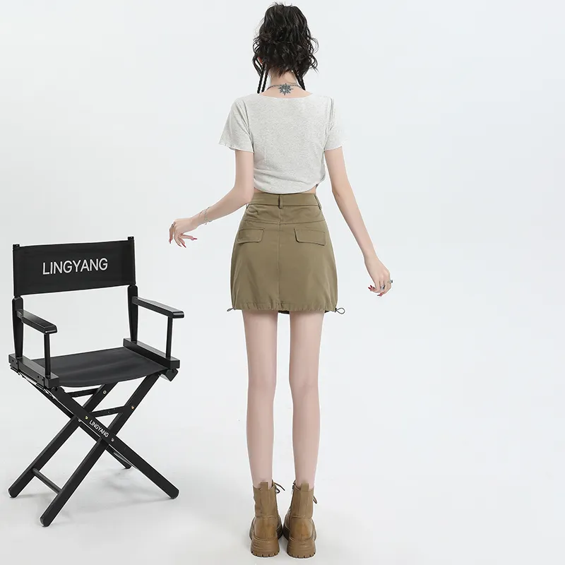 Wen Shan Casual Short Skirts Women's Army Green-2