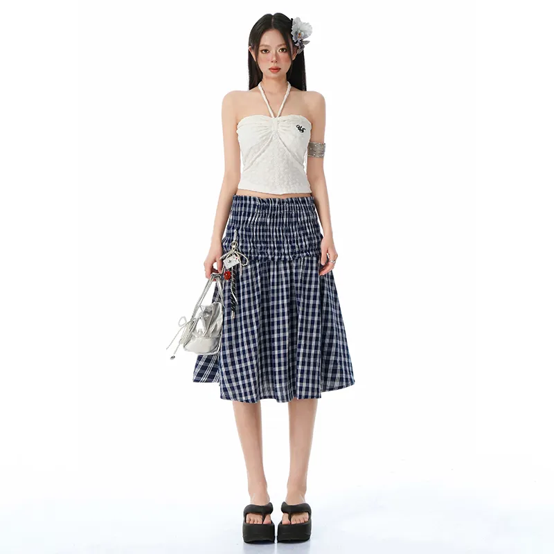Wen Shan Slip Dress Women's Blue Plaid-4