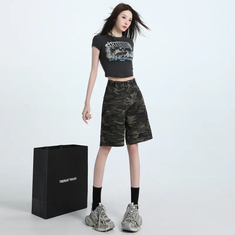 Wen Shan Denim Shorts Women's Army Green-5