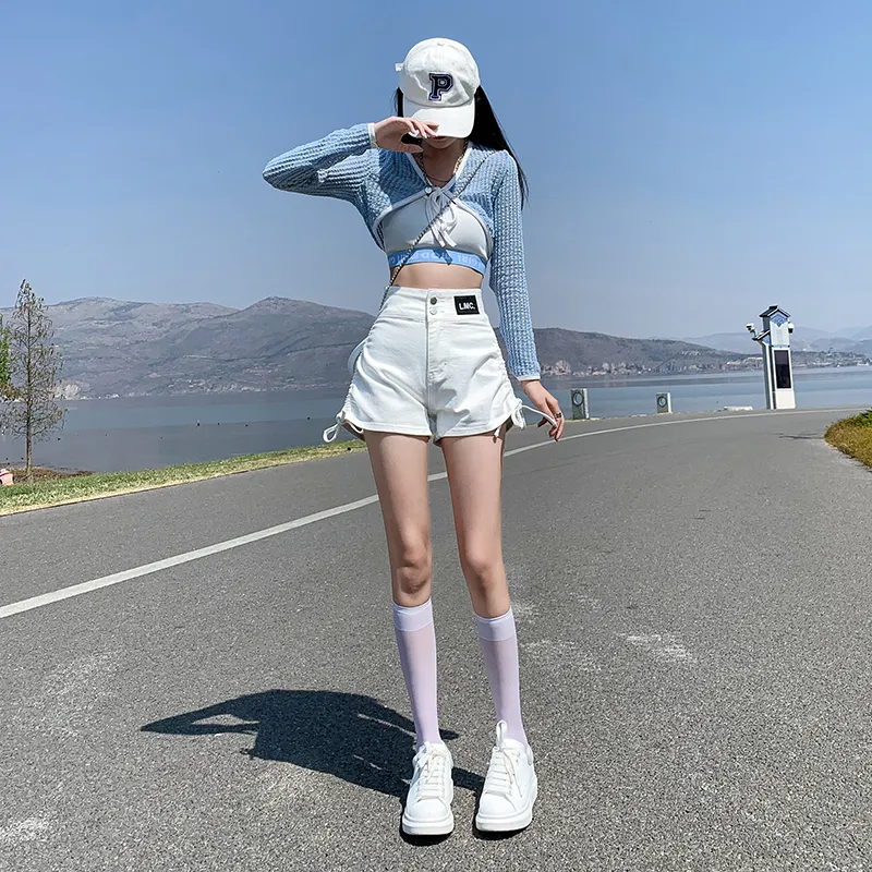 Wen Shan Denim Shorts Women's White-2