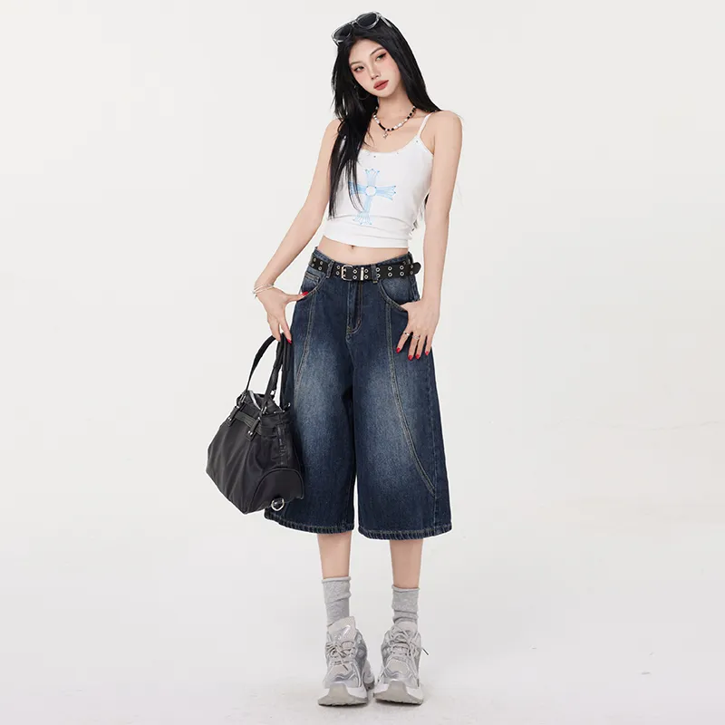 Wen Shan Denim Shorts Women's Vintage Blue-3