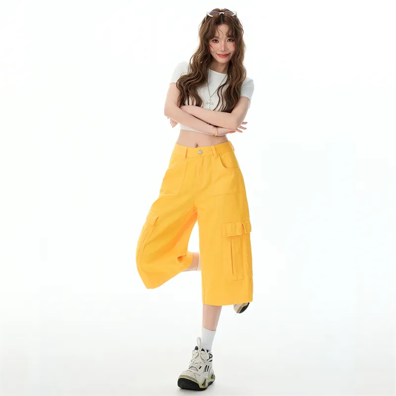 Wen Shan Denim Shorts Women's Yellow-4