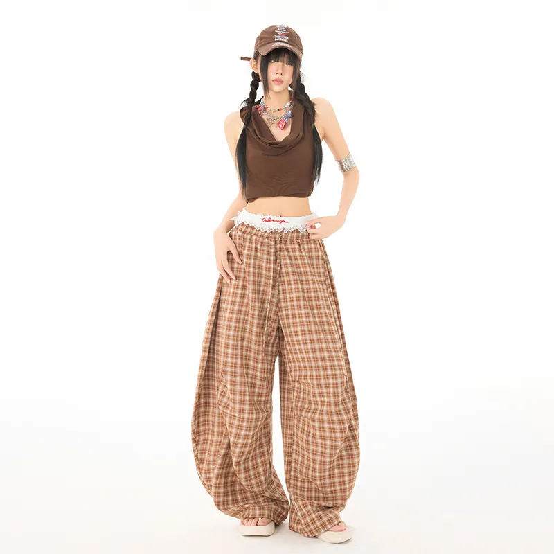 Wen Shan Casual Pants Women's Brown Stripes-2