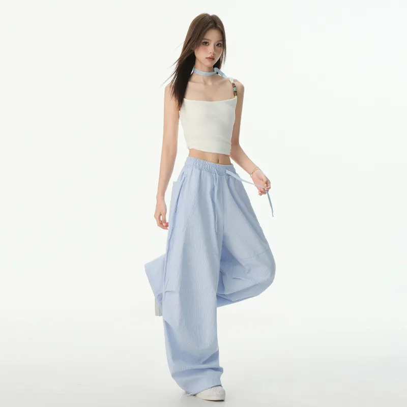 Wen Shan Casual Pants Women's Stripe Blue-11