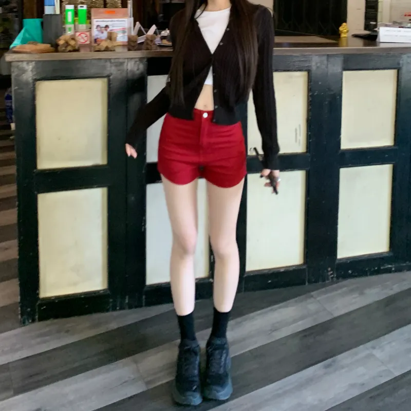 Wen Shan Denim Shorts Women's Black High Elasticity Version-10