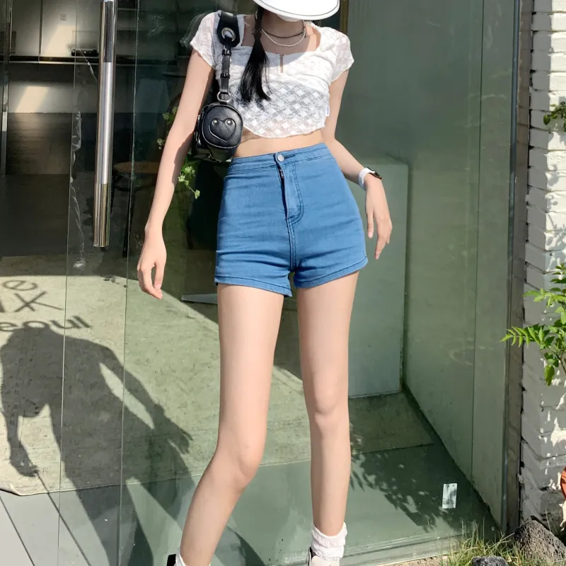 Wen Shan Denim Shorts Women's Black High Elasticity Version-19