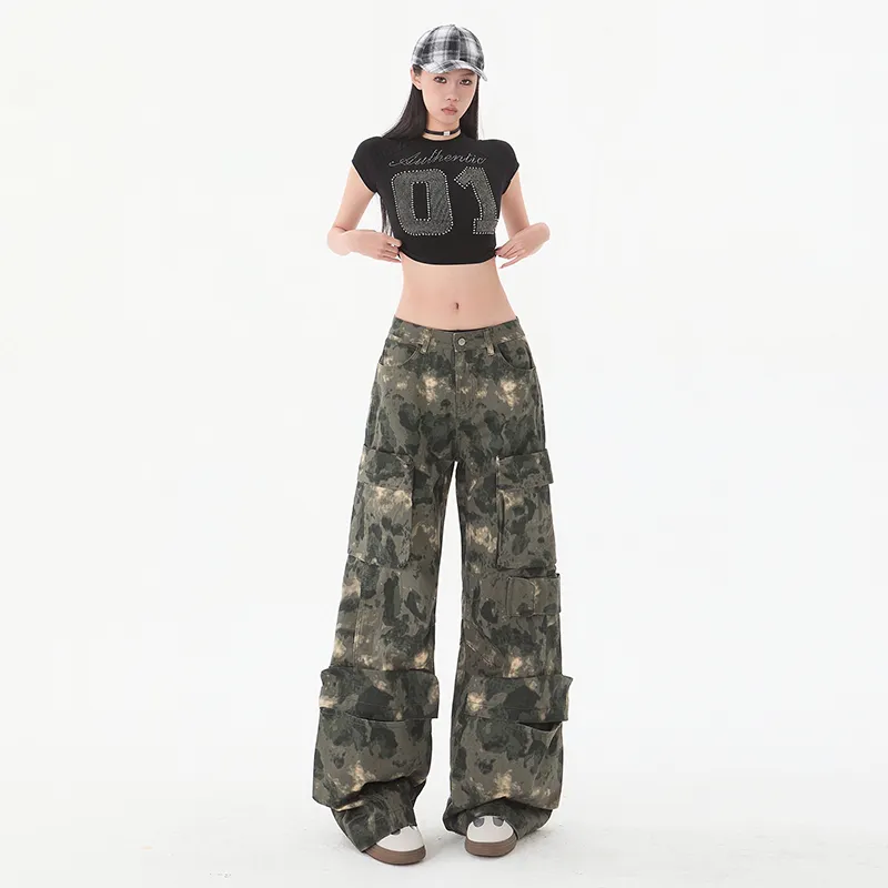 Wen Shan Jeans Women's Green Camouflage-2