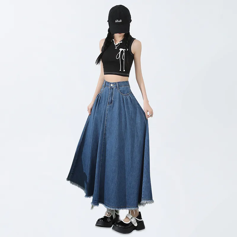 Wen Shan Denim Long Skirt Women's-5