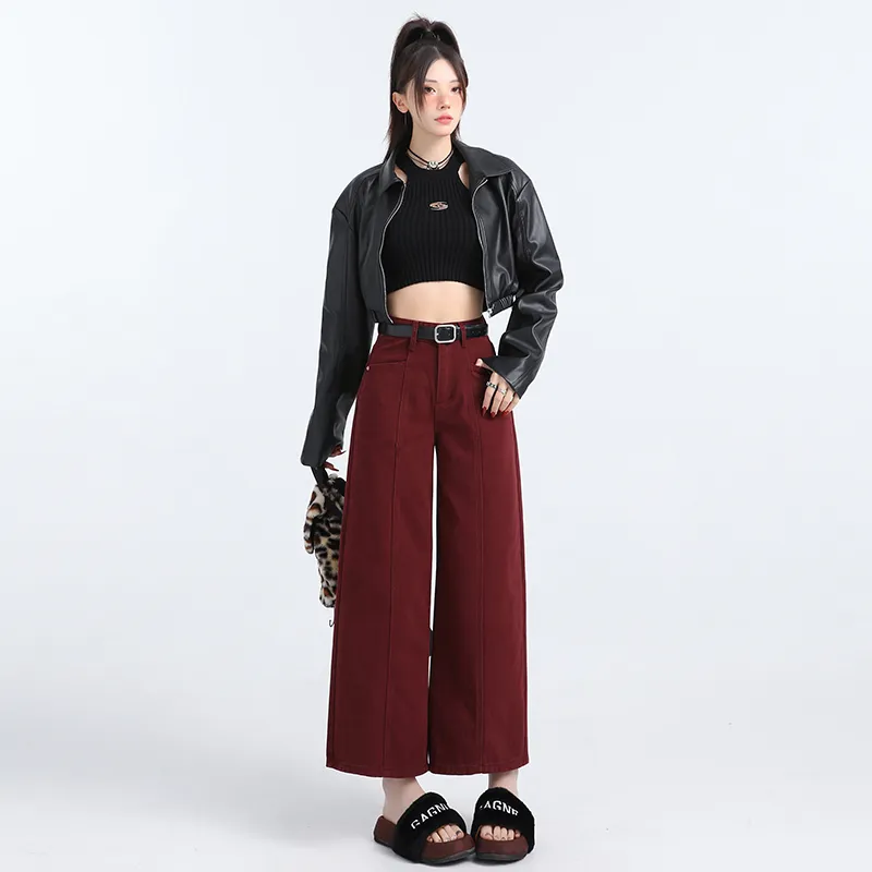 Wen Shan Jeans Women's Red Pants-2