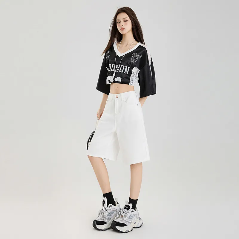 Wen Shan Denim Shorts Women's White-3