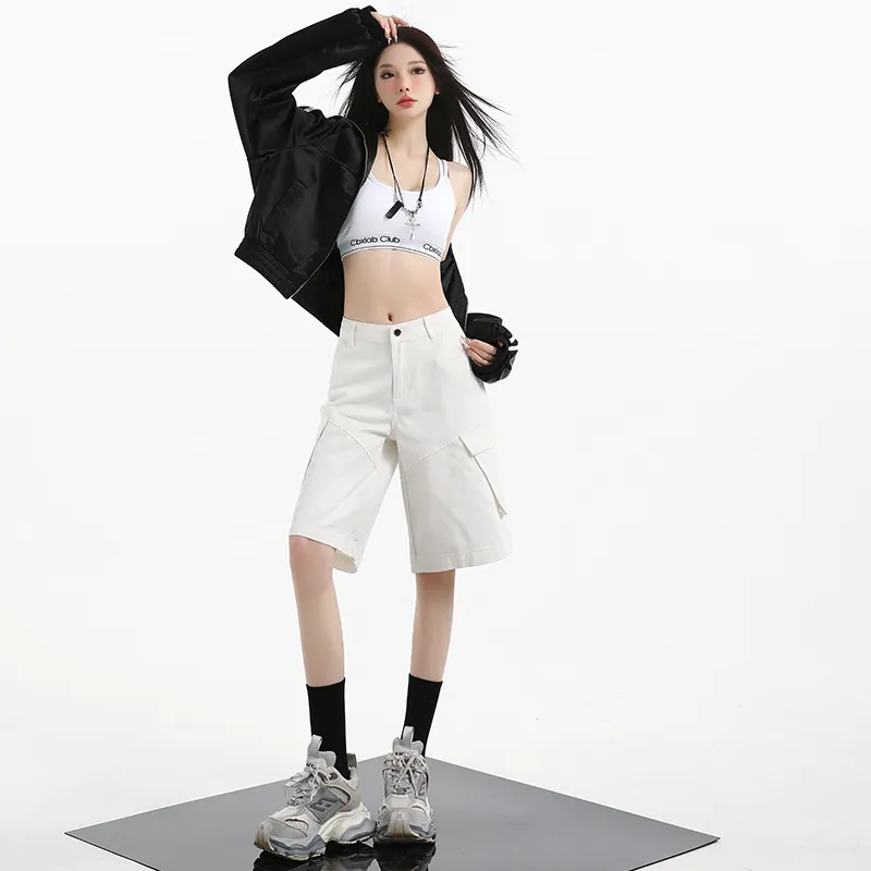 Wen Shan Denim Shorts Women's White-5