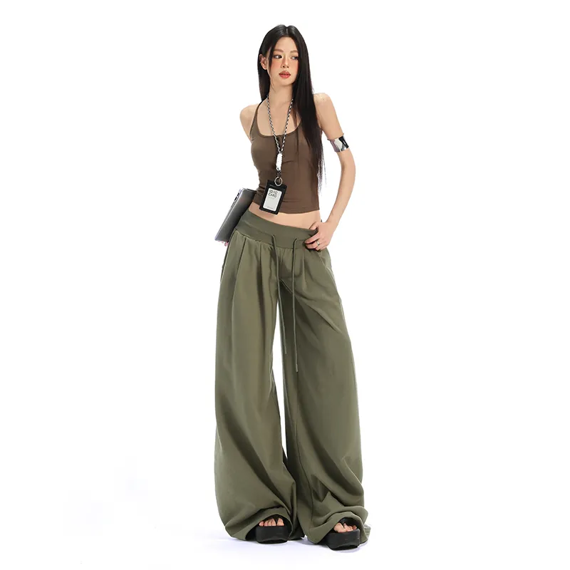 Wen Shan Casual Pants Women's Gray Green-2