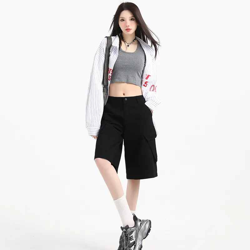 Wen Shan Denim Shorts Women's Black-3