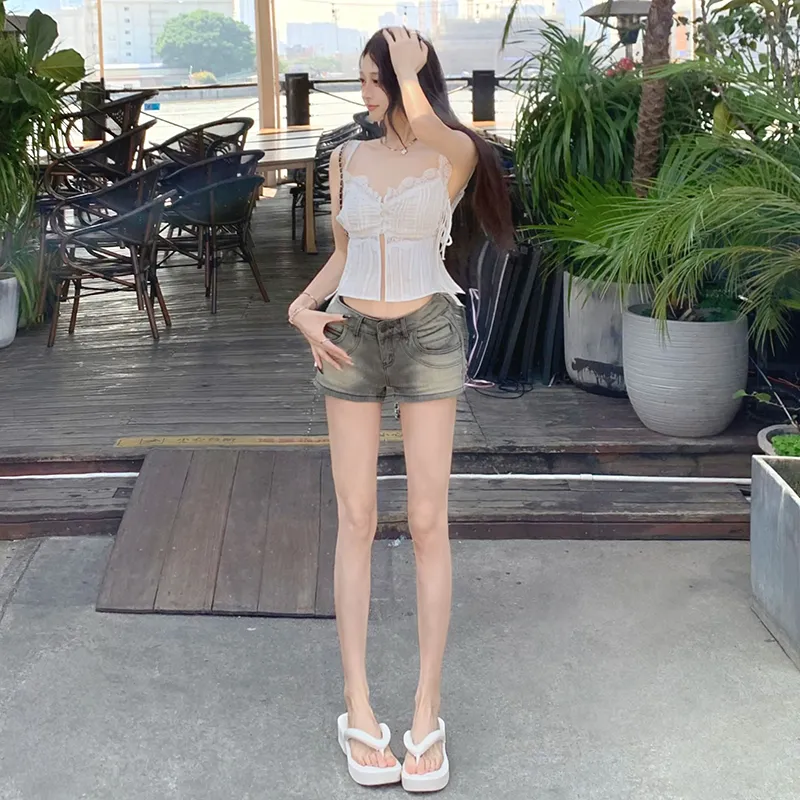 Wen Shan Denim Shorts Women's Stone Gray-4