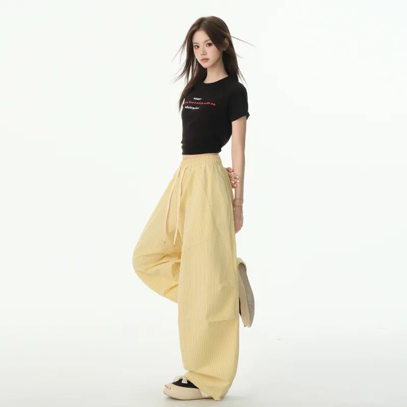 Wen Shan Casual Pants Women's Stripes Yellow-9