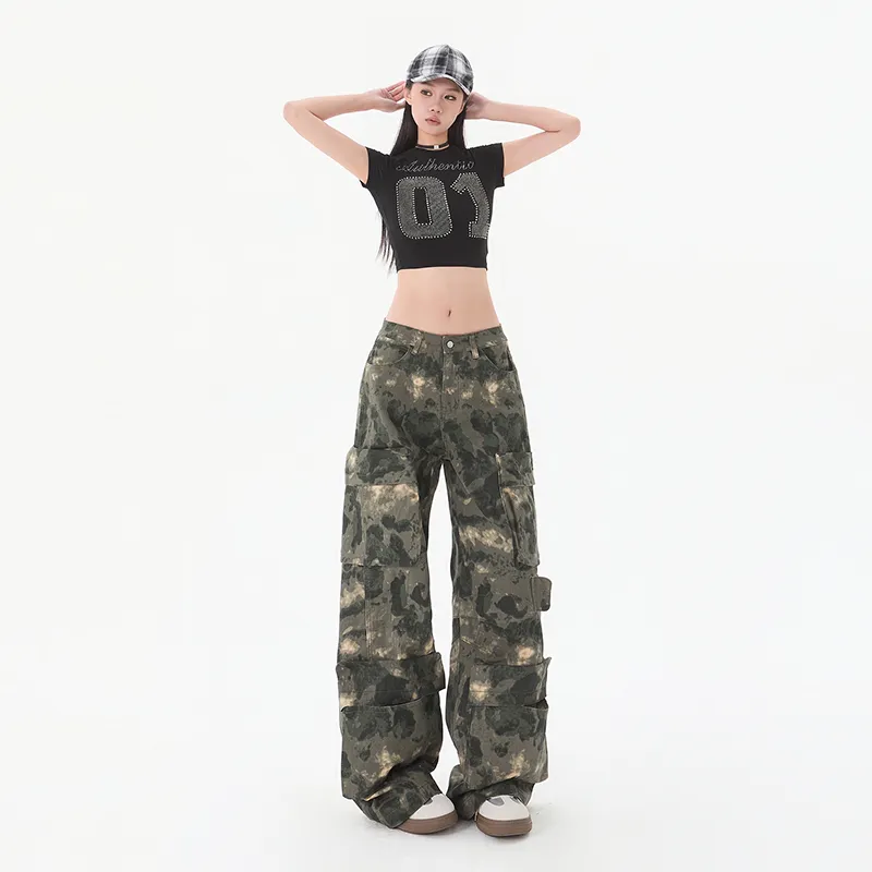 Wen Shan Jeans Women's Green Camouflage-4