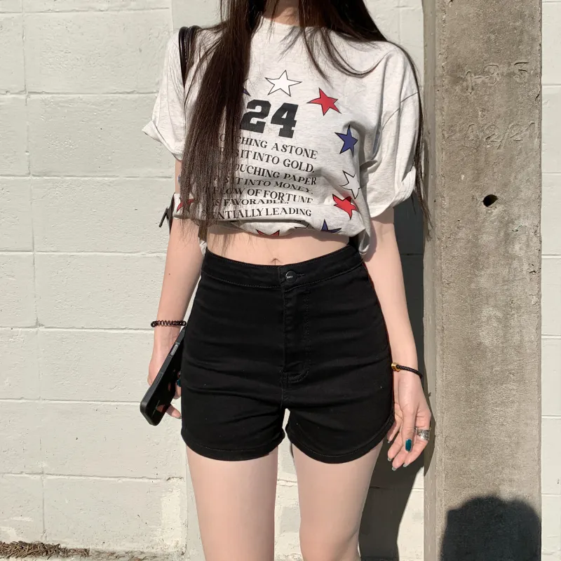 Wen Shan Denim Shorts Women's Black High Elasticity Version-2