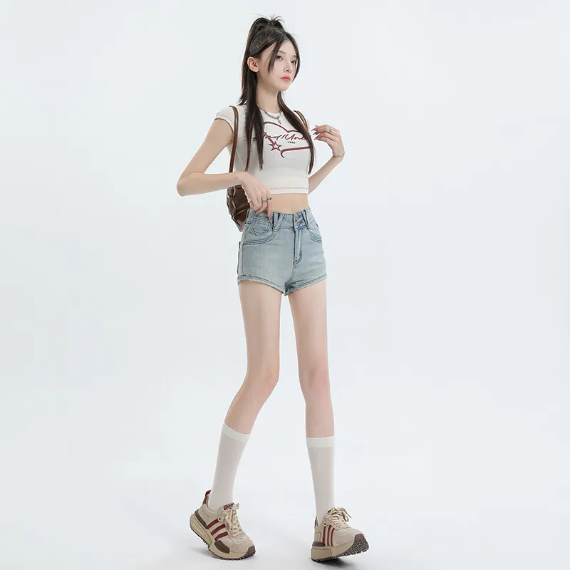 Wen Shan Denim Shorts Women's Light Blue-3