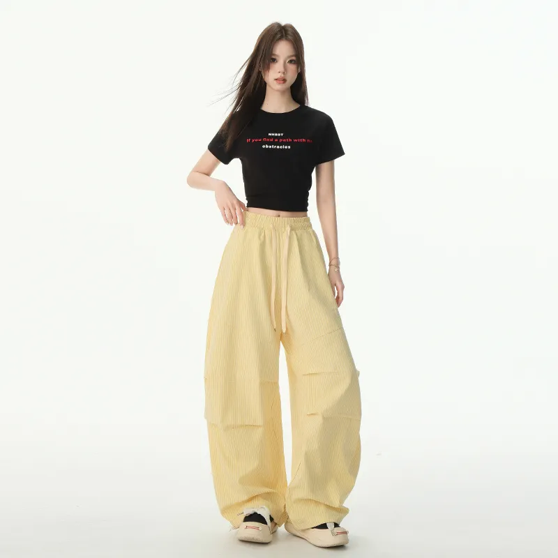 Wen Shan Casual Pants Women's Stripes Yellow-8