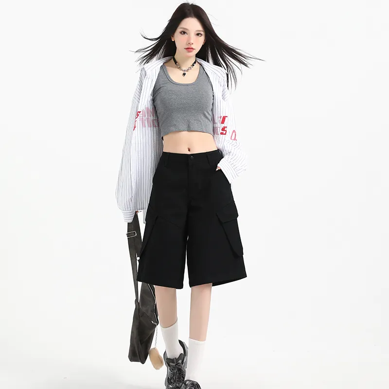 Wen Shan Denim Shorts Women's Black-4