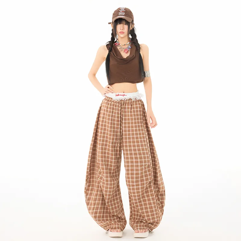 Wen Shan Casual Pants Women's Brown Stripes-4