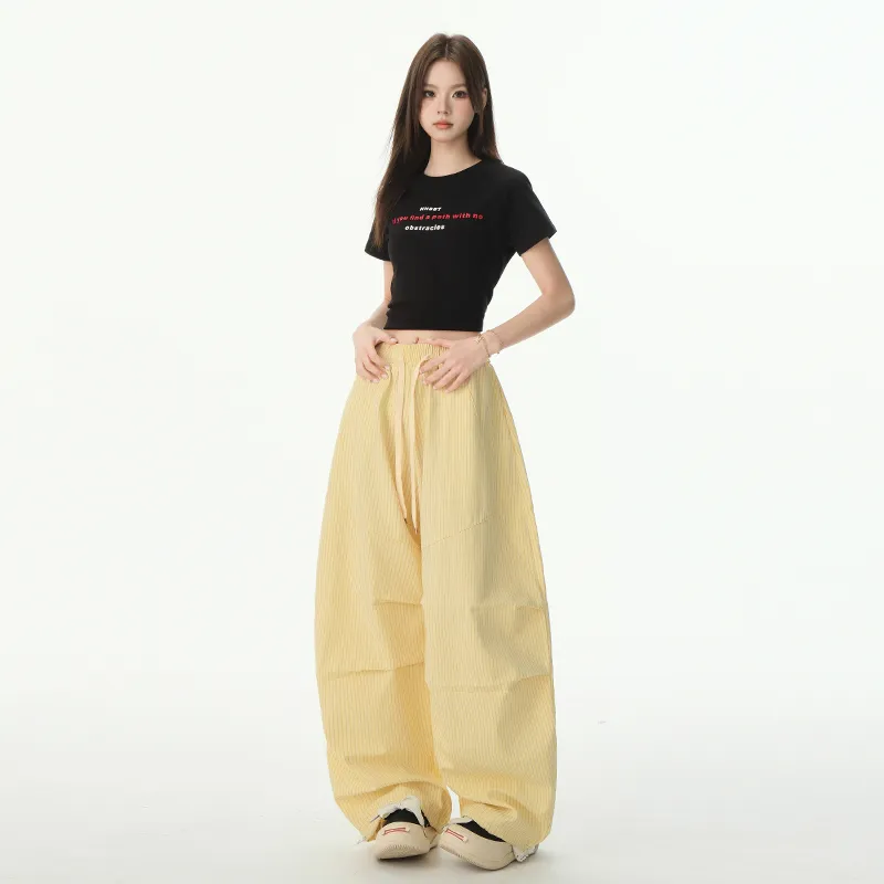 Wen Shan Casual Pants Women's Stripes Yellow-10
