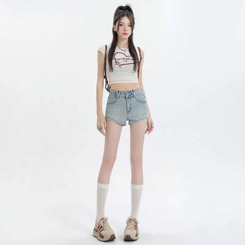 Wen Shan Denim Shorts Women's Light Blue-2